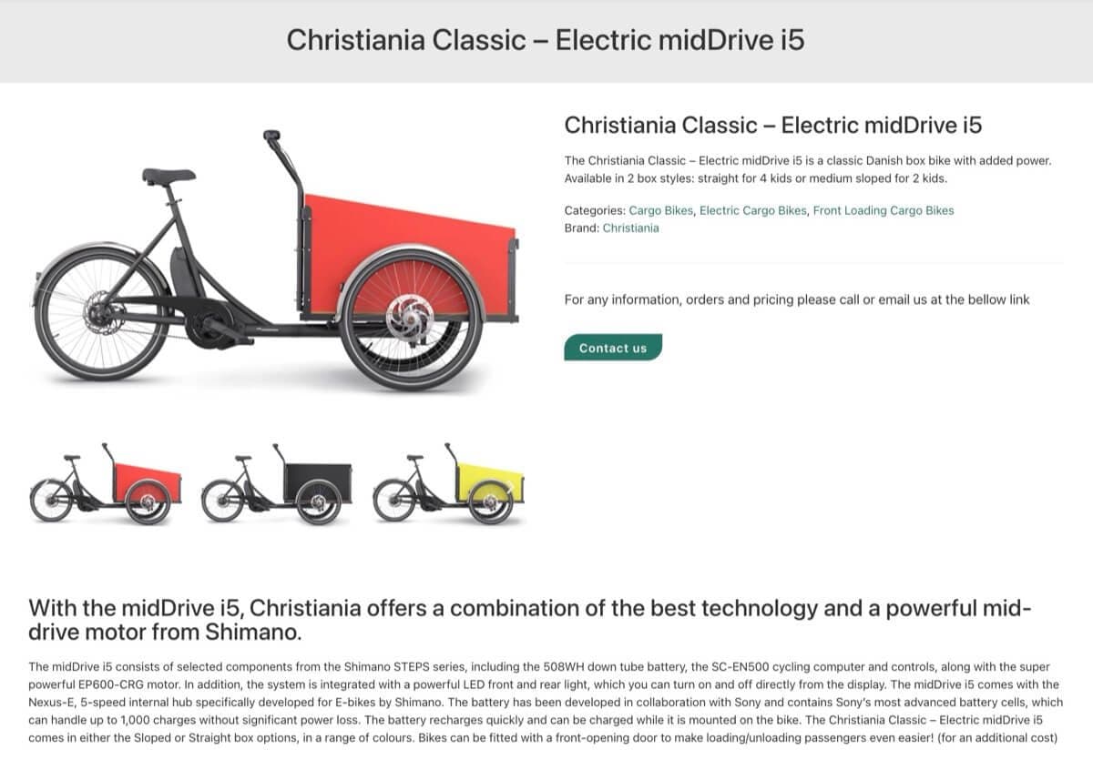 Earth Cycles electric cargo bike product page