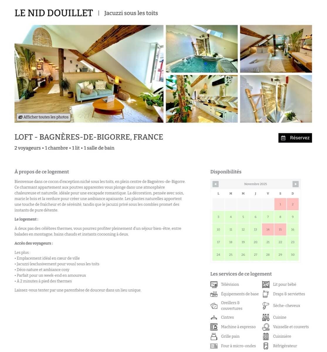 Page de présentation appartement, site Instant Pyrénées