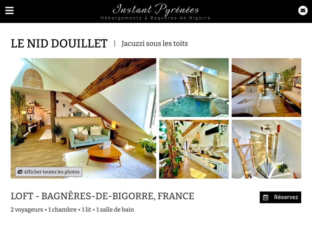 Page de présentation appartement, site internet location de logement dans les Pyrénées